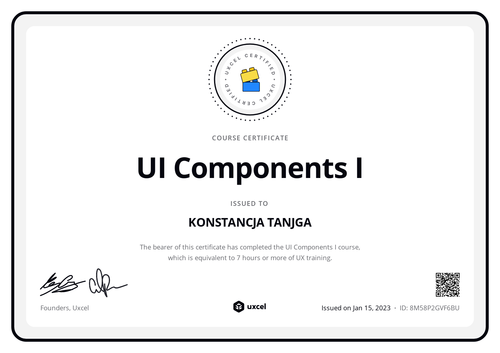 KONSTANCJA TANJGA's certificate